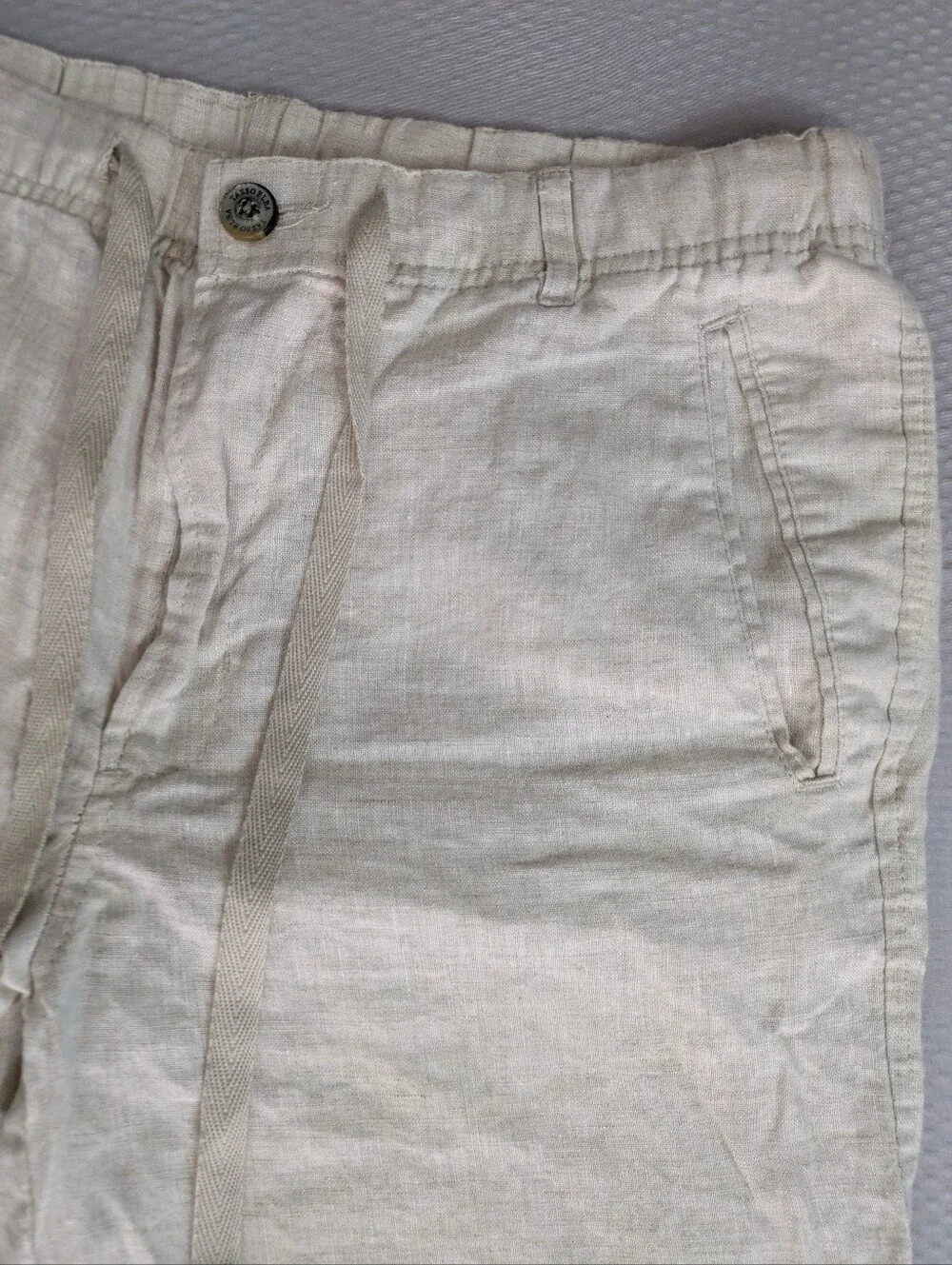 Tasso Elba Mens M 100% Linen Pants 30x26 Cream Oatmeal Straight Leg Trousers